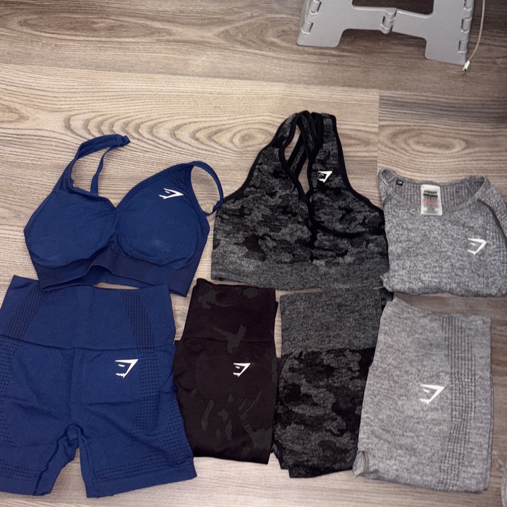 Gymshark Set (Gymshark Sets) Blue, Prints, Black, Camouflage, Grey